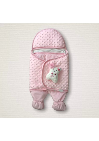Yenidoğan Oyuncaklı Topçikli Kız Erkek Bebek Ayaklı Kundak Bebek Battaniyesi Pembe
