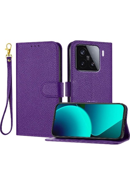 Telefon Kılıfı Için Xiaomi 15 Litchi Desen Kart Yuvaları Tutucu Flip Folio Pu (Yurt Dışından)
