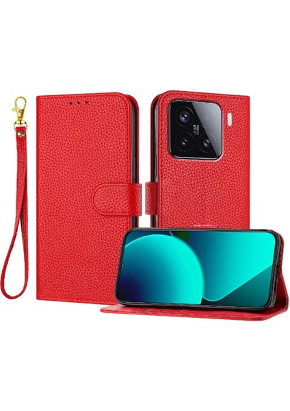 Telefon Kılıfı Için Xiaomi 15 Litchi Desen Kart Yuvaları Tutucu Flip Folio Pu (Yurt Dışından)