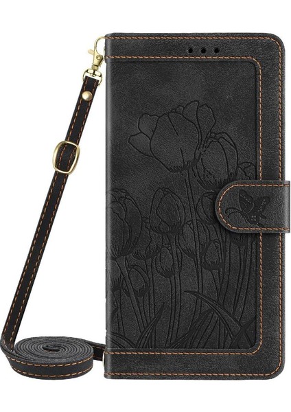 Xiaomi 15 Lale Kabartmalı Flip Case Manyetik Pu Için Moda Cüzdan Kılıf (Yurt Dışından)