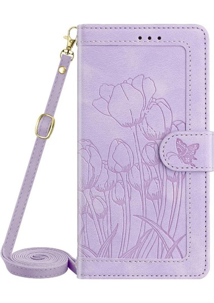 Xiaomi 15 Lale Kabartmalı Flip Case Manyetik Pu Için Moda Cüzdan Kılıf (Yurt Dışından)