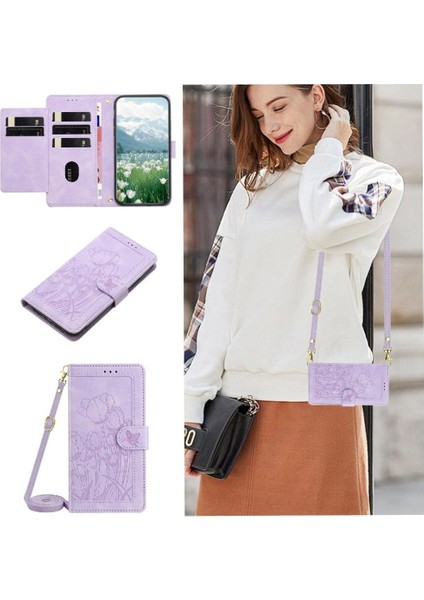 Xiaomi 15 Lale Kabartmalı Flip Case Manyetik Pu Için Moda Cüzdan Kılıf (Yurt Dışından)