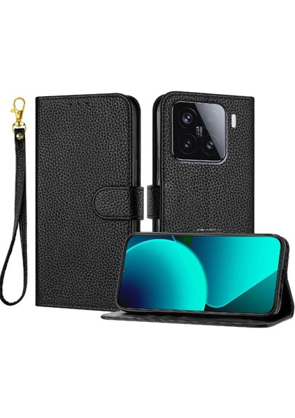 Telefon Kılıfı Için Xiaomi 15 Litchi Desen Kart Yuvaları Tutucu Flip Folio Pu (Yurt Dışından)