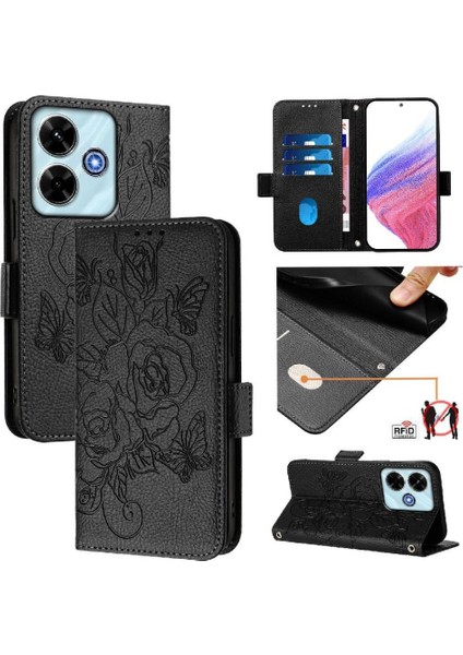 Kredi Kartı ile Xiaomi Poco M6 4g Pu Deri Manyetik Cüzdan Için Kılıf (Yurt Dışından)