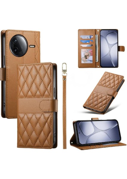 Xiaomi Poco F7 Pro Deri Kılıf Için Flip Case Çift Sapanlar Cüzdan Zarif (Yurt Dışından)