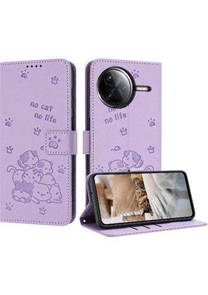Xiaomi Poco F7 Pro Sevimli Kedi Kart Tutucu Kickstand Pu Için Flip Case (Yurt Dışından)