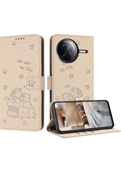 Xiaomi Poco F7 Pro Sevimli Kedi Kart Tutucu Kickstand Pu Için Flip Case (Yurt Dışından)