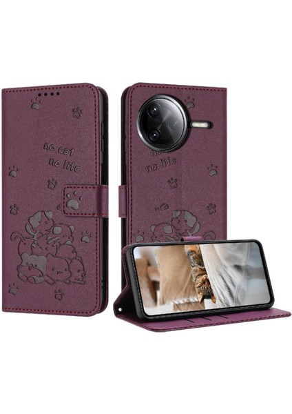 Xiaomi Poco F7 Pro Sevimli Kedi Kart Tutucu Kickstand Pu Için Flip Case (Yurt Dışından)