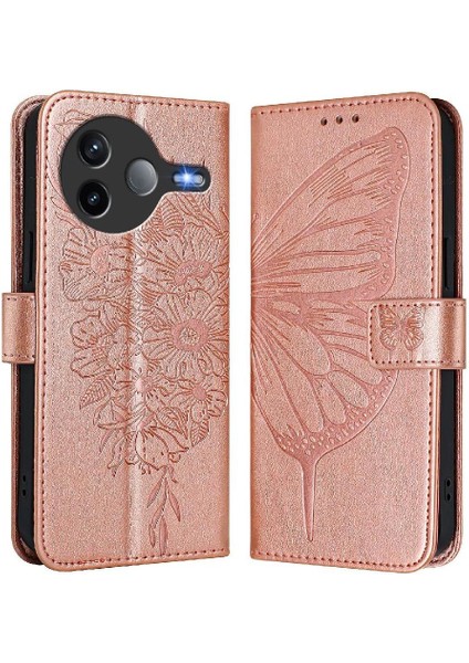Xiaomi Poco F7 Pro 5g Için Kılıf Manyetik Kapak Çevirin Kabartma Kelebek (Yurt Dışından)