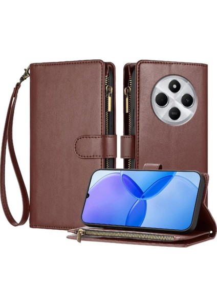Xiaomi Poco C75 Kart Yuvaları Için Kılıf Cüzdan Fermuar Folio Kapak Pu Deri (Yurt Dışından)