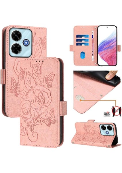 Kredi Kartı ile Xiaomi Poco M6 4g Pu Deri Manyetik Cüzdan Için Kılıf (Yurt Dışından)