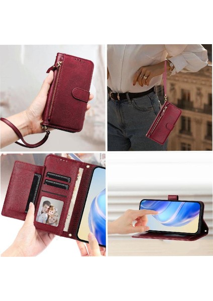 Wiko T60 Pu Deri Manyetik Kart Tutucu Fermuar Için Flip Case (Yurt Dışından)