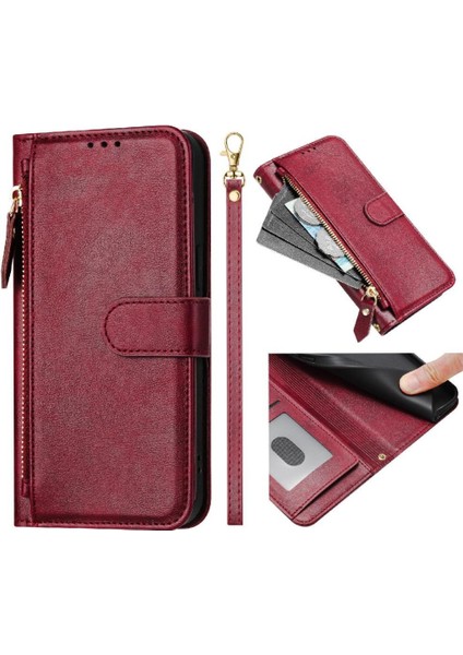 Wiko T60 Pu Deri Manyetik Kart Tutucu Fermuar Için Flip Case (Yurt Dışından)