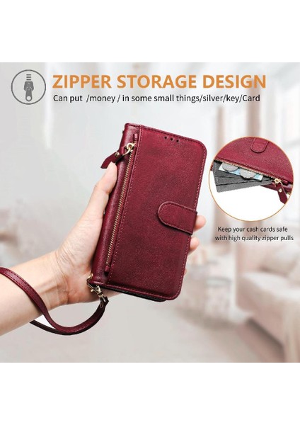 Wiko T60 Pu Deri Manyetik Kart Tutucu Fermuar Için Flip Case (Yurt Dışından)