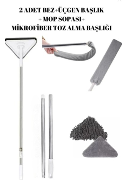 Üçgen Cam Silme Mop ve Toz Alma Başlığı, Mikrofiber Temizlik Aleti