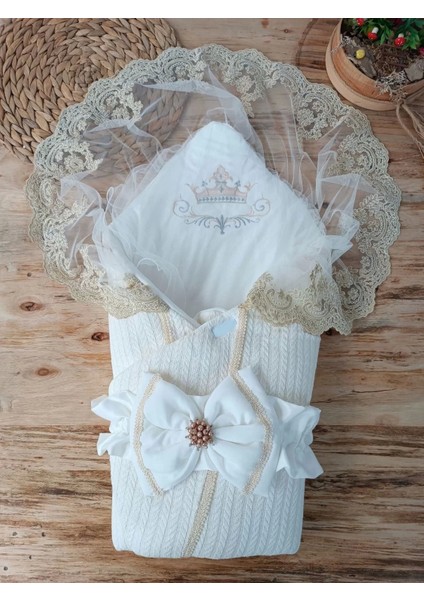 Yenidoğan Tericotton Örgülü Trilüx Bebek Battaniyesi Kundak Ekru