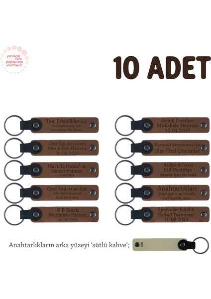 Kahverengi & S.kahve, Turnuvalar Için Üzerine Isim ve Özel Mesaj Yazılabilen, 10'lu Anahtarlık Set