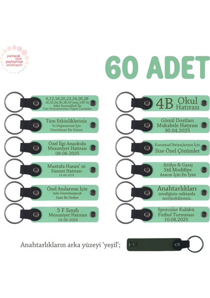 Açık Yeşil, Doğum Günü Misafirleri Için Kişiselleştirilmiş Anahtarlık 60’lı Set, Özel Kutlamalara