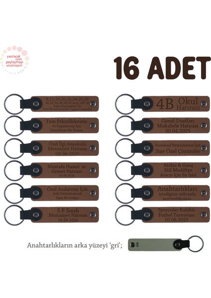 Açık Kahverengi & Gri, 40 Uçurma Mevlüdü Için Üzerine Isim Yazılabilen 16'lı, Anı Anahtarlık Set