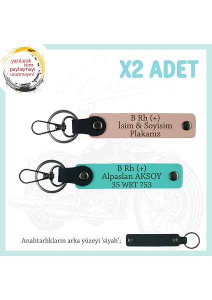 Driftçiye, Isim Plaka ve B Rh (+) Kan Grubu Yazılı Kişiye Özel X2 Anahtarlık, Yavruağzı-Turkuaz-Syh