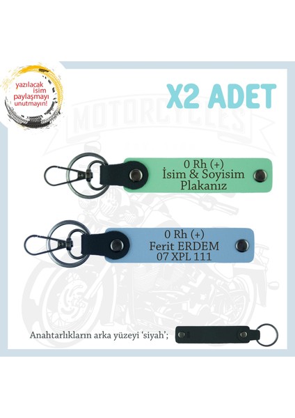 Babaya Özel Isim Plaka ve 0 Rh (+) Kan Grubu Yazılı Kişiselleştirilmiş X2 Anahtarlık, Yeşil-Mavi-Syh