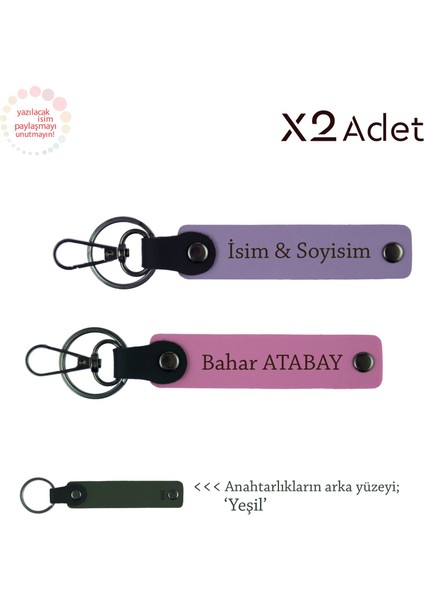 Anneye Romantik Armağan, Isimli 2’li Anahtarlık Takımı, Mor-Pembe-Yeşil