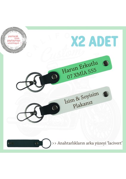 Yol Arkadaşına Hediye, Isim Plaka Yazılı 2’li Kişiselleştirilebilir Anahtarlık, Beyaz-F Yeşil-Laci