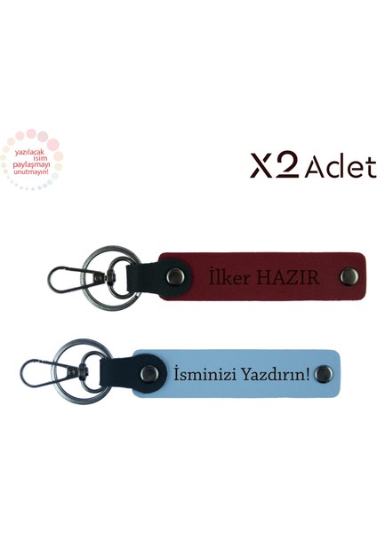Eşinle Uyumlu Detay – 2’li Kişisel Isim Yazılı Anahtarlık Seti, Gök Mavi-Bordo