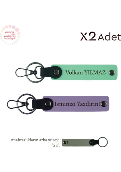Yeni Evlilere Şık Armağan, Isimli 2’li Anahtarlık Takımı, Mor-Yeşil-Gri