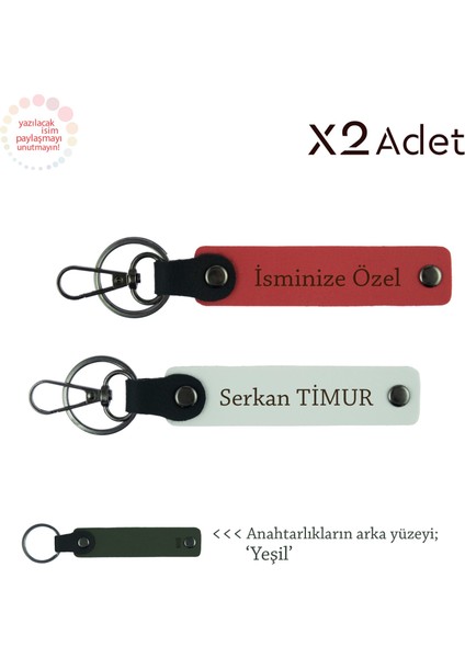 Anneye Şık Sürpriz, Isim & Soyisim Kişiselleştirilmiş 2’li Anahtarlık, Nar Çiçeği-Beyaz-Yeşil