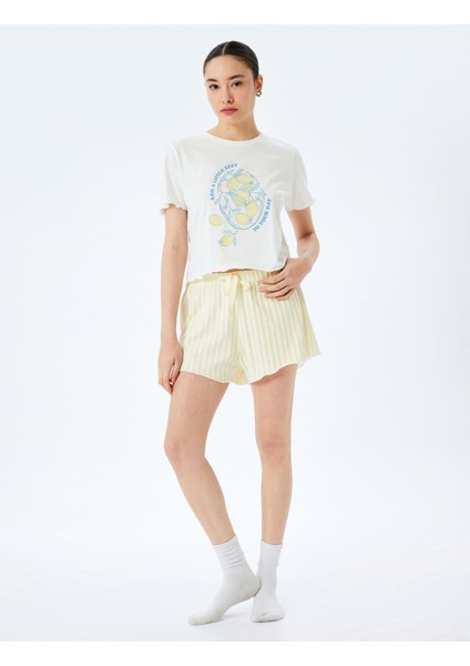 Yeni Sezon Pamuklu Limon Baskılı Kısa Kollu Şortlu Örme Pijama Takımı