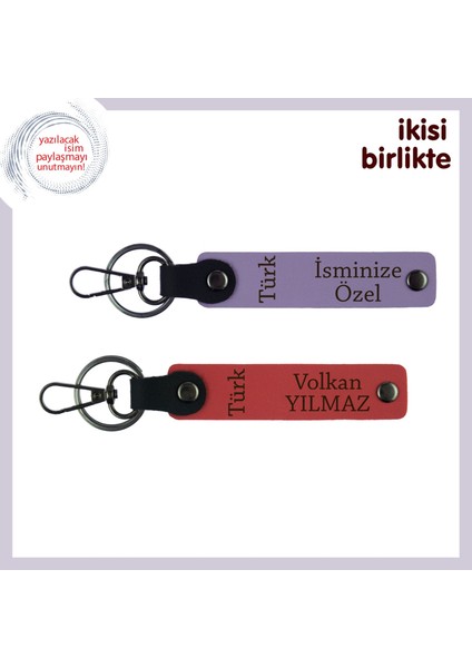 Türk Yazısı Motifli Kişisel Anahtarlık Seti – Temalı Anlamlı Armağan X2, Mor-Nar Çiçeği