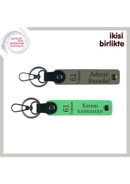 Anıları Canlandıran Şehir Temalı Hediye, 61 Trabzon Yazılı Deri Anahtarlık, Kül Gri-Fıstık Yeşil