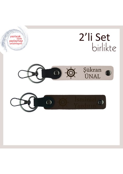 Baba ve Oğul Için Birlikte Kullanılabilecek Deri Gemi Temalı Set, Pudra-Koyu Kahve