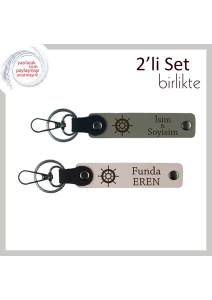Babanıza Güzel Bir Hatıra, Isme Özel Gemi Figürlü Deri Anahtarlık Seti, Kül Gri-Pudra