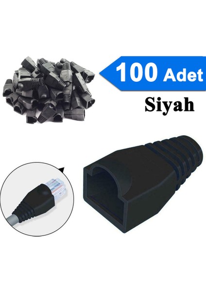 CAT5E/CAT6 Ethernet Ağ Kablosu Için Siyah RJ45 Gerilim Giderici Kılıf (100 Adet) fiyatları