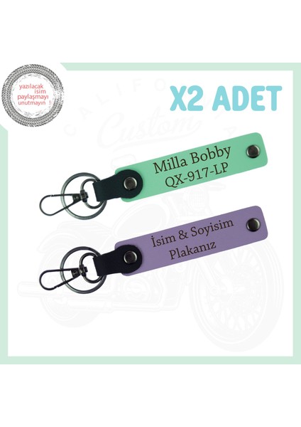 Mor-Yeşil, Motor Severler Için Özel Isim ve Plaka 2'li Anahtarlık, En Yakın Arkadaşa Hediye