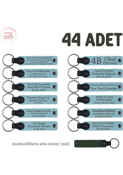 Gök Mavi & Yeşil, Dönemsel Etkinlikler Için Isim ve Mesaj Yazılabilen 44' Lü Anahtarlık Seti