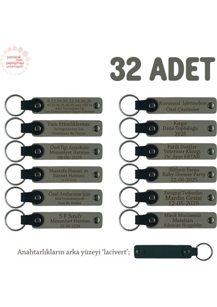 Kül Gri, Bebek Mevlidi Hatırası Için Isim Yazılı Anahtarlık 32’li Set, Misafire Özel Hediye