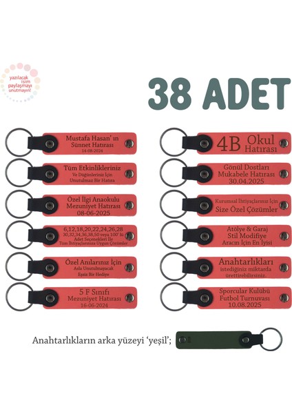 Nar Çiçeği & Yeşil, Özel Günler Için, 38'li Anahtarlık Set, Adınıza Tasarlanmış Isimli Anahtarlıklar