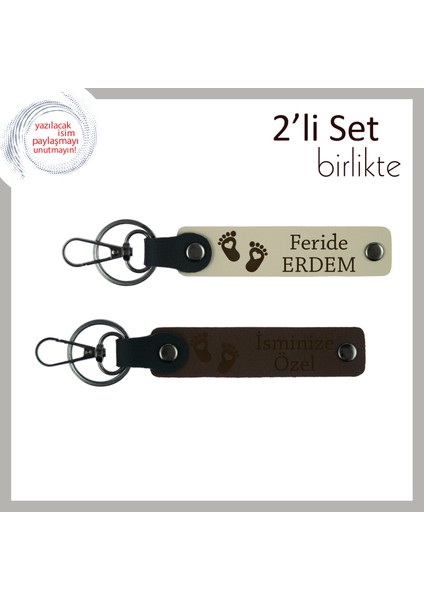 Ilk Bebeğiniz Için Kalıcı Hatıra Olarak Hazırlanmış Kalpli Ayak Motifli Deri Set, S Kahve-Koyu Kahve