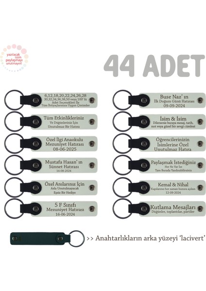 Yeni Evlenen Çiftler Için Hediyelik Hatıra Anahtarlığı Isme Özel 44' Lü Set, Beyaz & Lacivert