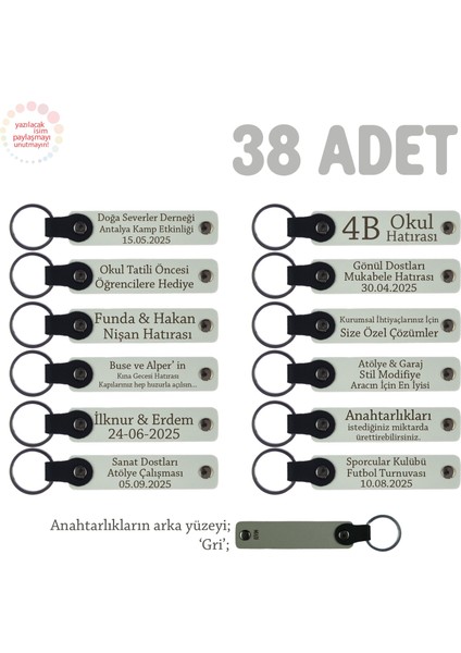 Özel Günler Için, 38'li Anahtarlık Set, Adınıza Tasarlanmış Isimli Anahtarlıklar, Beyaz & Gri