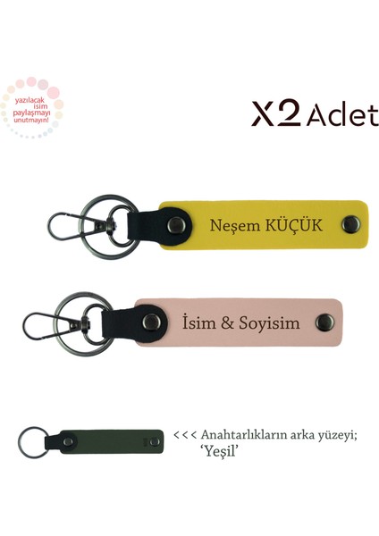 Yeni Evlilere Şık Jest, Isim & Soyisim Yazılı 2’li Anahtarlık Seti, Yavru Ağzı-Sarı-Yeşil