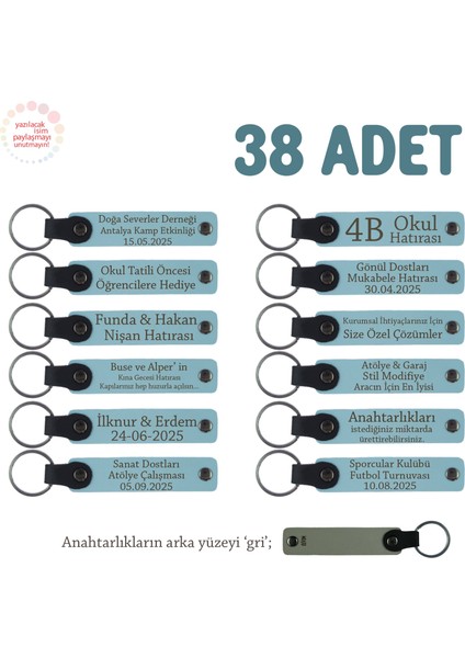 Gök Mavi & Gri, Özel Günler Için, 38'li Anahtarlık Set, Adınıza Tasarlanmış Isimli Anahtarlıklar