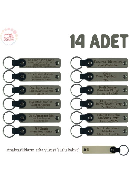 Kül Gri & Sütlü Kahve, Bebek Ziyaretine Gelenlere Hediyelik Isim Mesaj Yazılabilen, 14'lü Anahtarlık