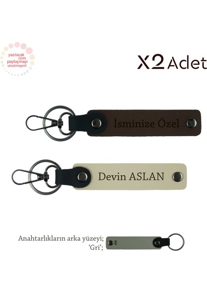 Kardeşe Sıcacık Anı, Isimli & Soyisimli 2’li Anahtarlık Hediyesi, Koyu Kahve-Sütlü Kahve-Gri
