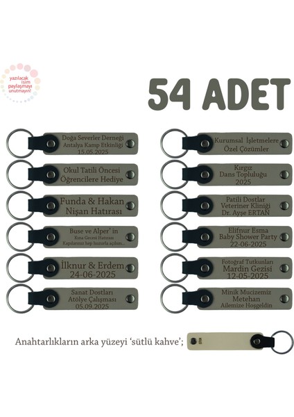 Kül Gri & Sütlü Kahve, Sevdiklerinize Düğün Hediyesi, Isim Mesaj Yazılabilen 54' Lü Anahtarlık Seti