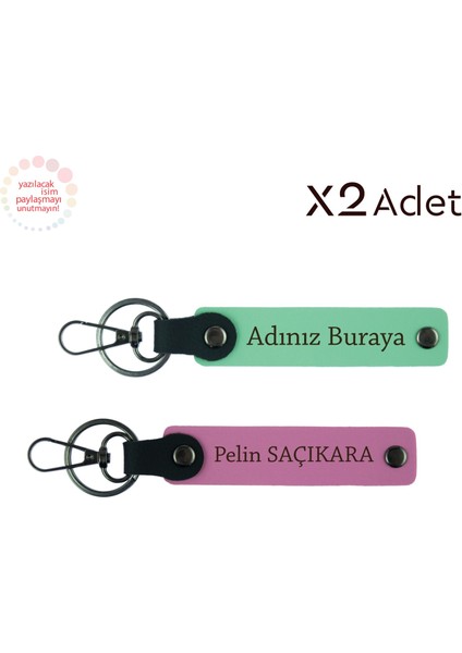 Anneye Yılbaşı Sürprizi, Isimli 2’li Anahtarlık Hediye Takımı, Yeşil-Pembe