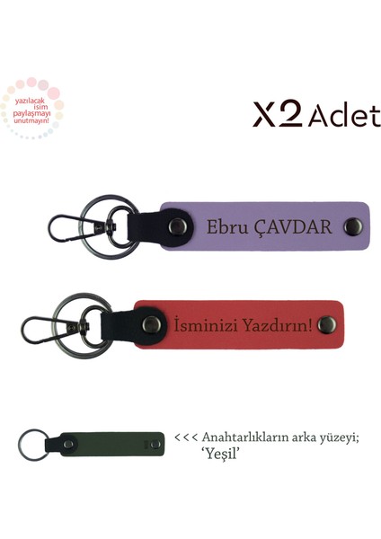 Anneye Yılbaşı Hediyesi, Isimli & Soyisimli 2’li Anahtarlık Seti, Nar Çiçeği-Mor-Yeşil